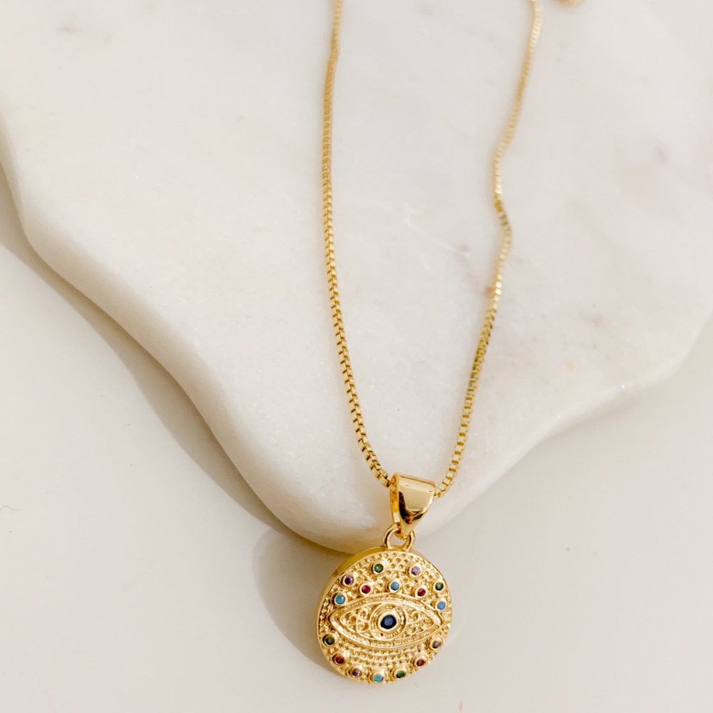 Colorful Evil Eye Necklace | 14k Gold Filled - Picture 5 of 8
